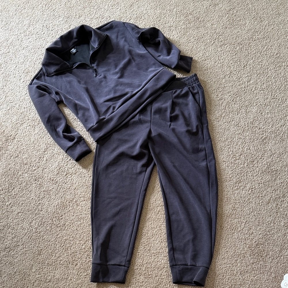 Dark Gray Two-Piece Pajama Set - Cozy Quarter-Zip Top & Jogger Pants
